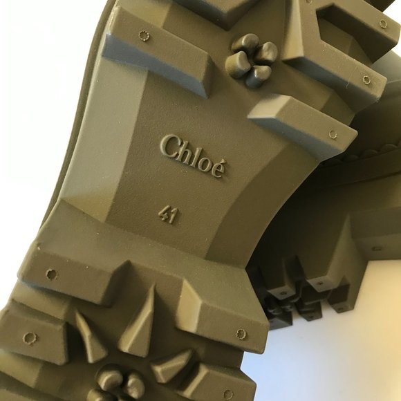 NWOB Chloe Raina Rain Boots Booties Womens 41 Grape Leaf Green Rubber Chunky NEW - Picture 14 of 15